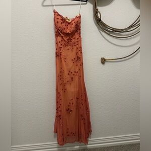 Vintage SEAN COLLECTION Silk Beaded Maxi Dress – Sunset Peach Floral